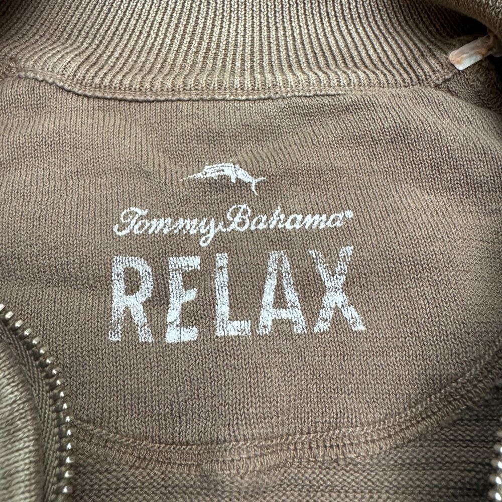 Tommy Bahama Relax 1/4 Zip Pullover Sweater Mens Medium Brown Ribbed Knit Cotton - Picture 6 of 15